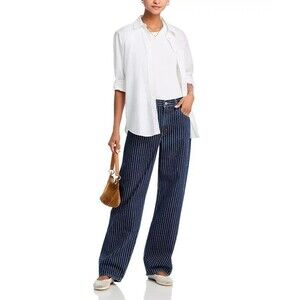 Levis Premium Womens Baggy Dad Denim Jeans Dark Blue Pinstripe Mid Rise Loose
